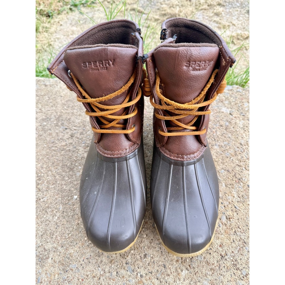 Sperry Saltwater Duck Boots Brown Leather Waterproof Girls 6 Women 7.5 YG55362